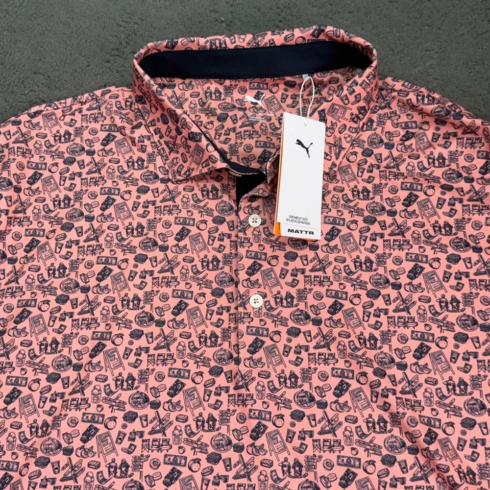 Puma Peach Stand Polo Men XXL Pink Fruit MATTR Graphic Golf Shirt 630579 03